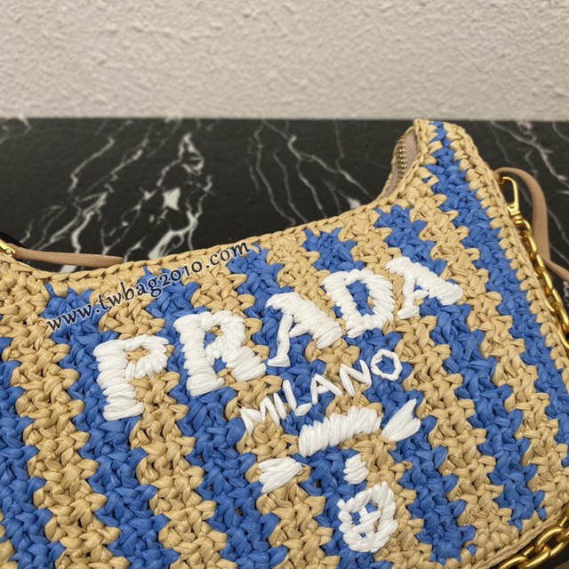 Prada專櫃新款拉菲草三合一女包 1BH204 普拉達純手工編織條紋系列肩背斜挎包 csp1573